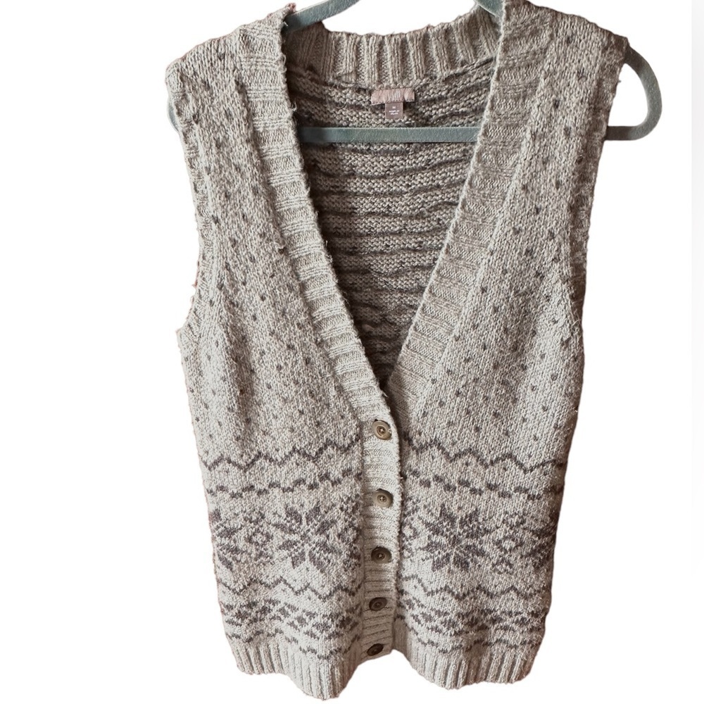 J Jill long‎ grey two tone snowflake sweater vest/ cardigan. GUC.